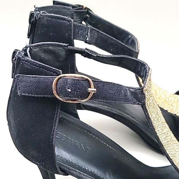 Lane Bryant Black Velvet Ankle Strap Heels with Gold Rhinestones, Size 10W - Picture 6 of 10